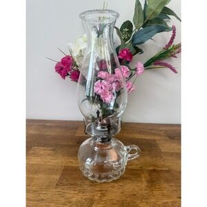 Vintage Oil Lamp Blue Glow UV Reactive Glass Handle Hurricane Farmhouse Decor